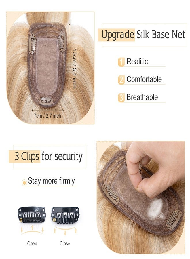 SEGO Hair Toppers for Women Real Human Hair With Bangs, 7 * 13CM Silk Base 100% Remy Human Hair Clip in Top Wiglet Hairpieces Add Volume -6 Inch Golden Brown&Bleach Blonde - Image 4